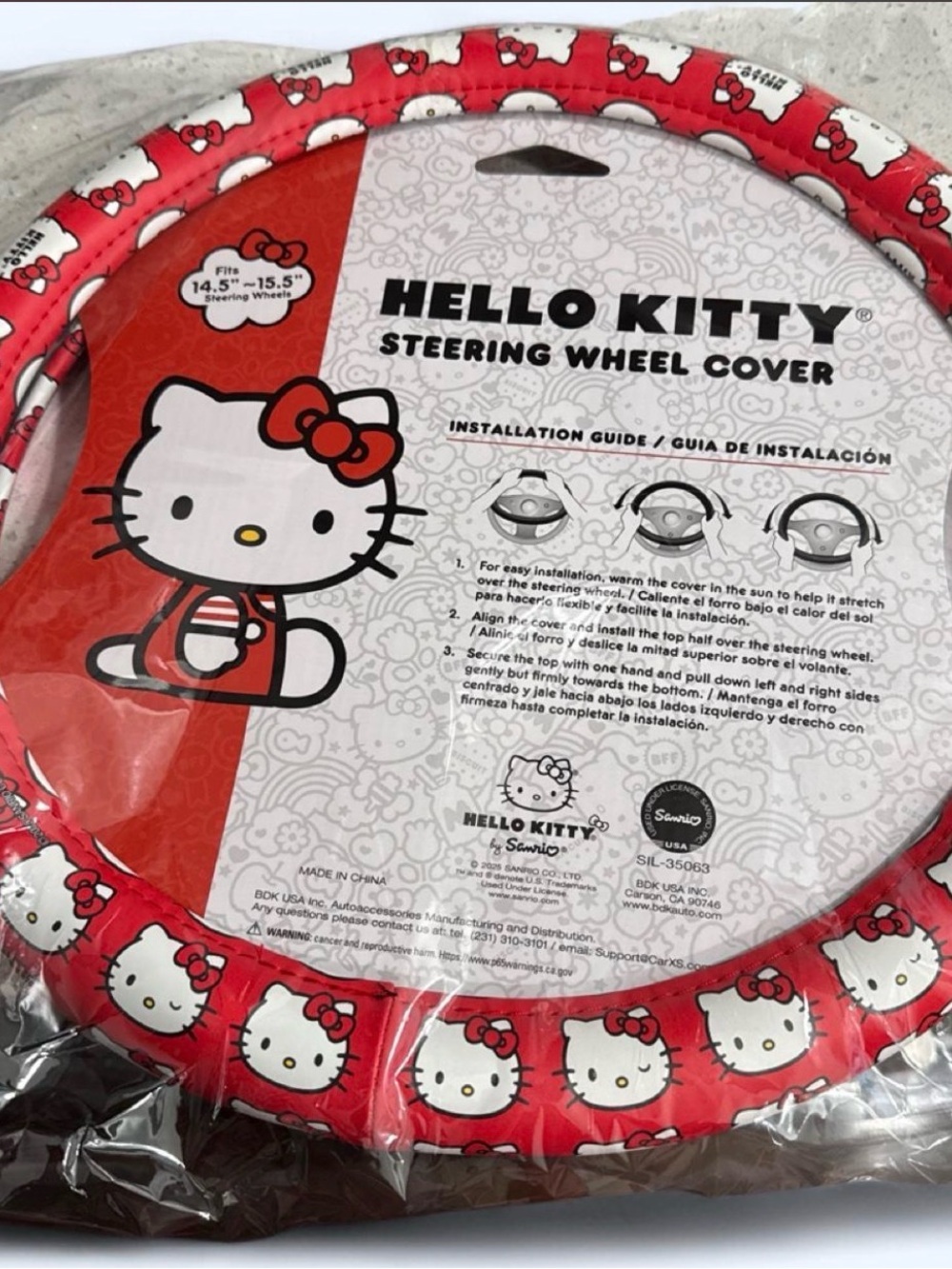 Hello Kitty Red and White Steering Wheel Cover with Bow Print